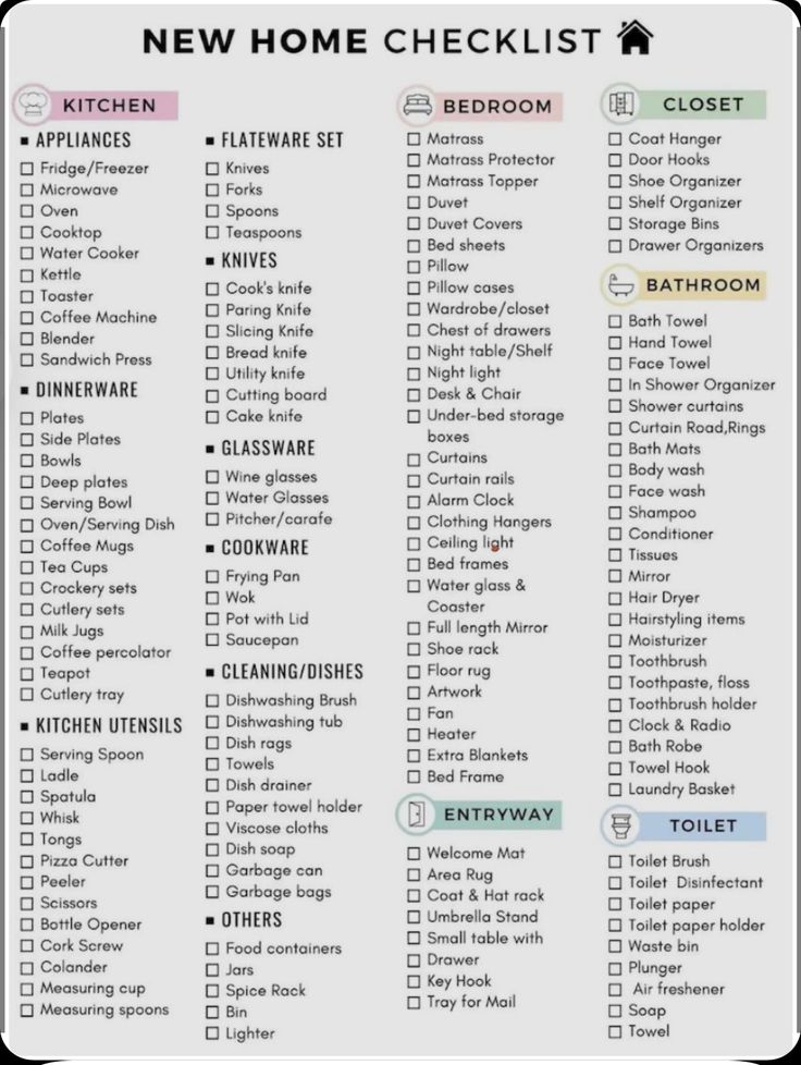 a printable new home checklist with lots of things to do in the house