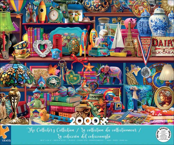 the collector's collection is shown in this jigsaw puzzle, which features many colorful