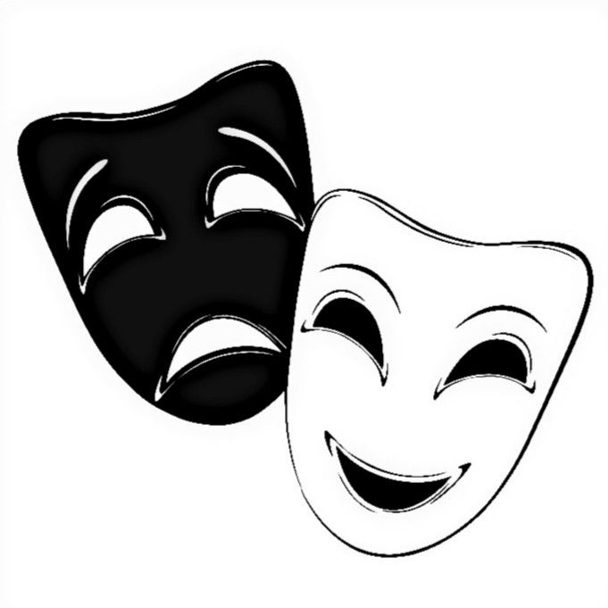 two masks with faces drawn in black and white