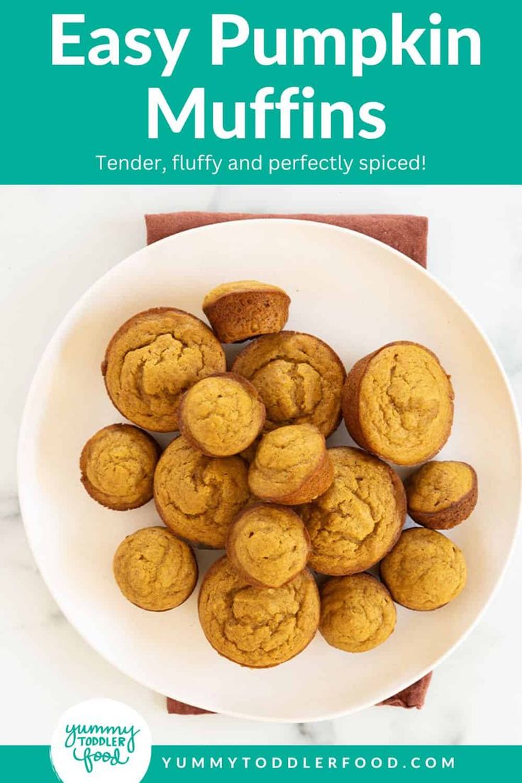 pumpkin muffins on a plate with text overlay