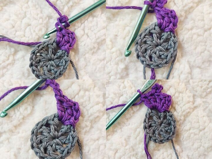 three crochet hooks with yarn on them