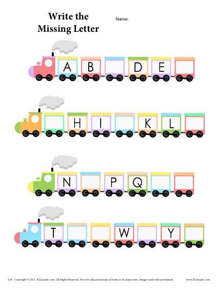 worksheet for children to learn letter sounds and write the missing letter with train