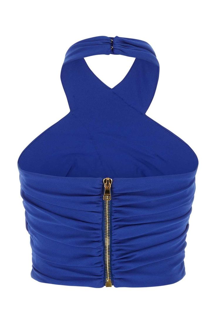 Electric blue stretch viscose blend topGender: WOMENMaterial: EXTERIOR: 75% VISCOSE 17% NYLON 8% ELASTANEColor: BLUEMade in: ITProduct ID: AF1AB270JF31 6CH*Import tax/duty will be calculated at checkout (If applicable) Blue Fitted Elastane Top, Fitted Blue Elastane Top, Blue Fitted Tops For Workwear, Blue Fitted Tops For Work, Elegant Ruched Blue Tops, Elegant Blue Ruched Tops, Balmain Shirt, Balmain Top, Electric Blue Color