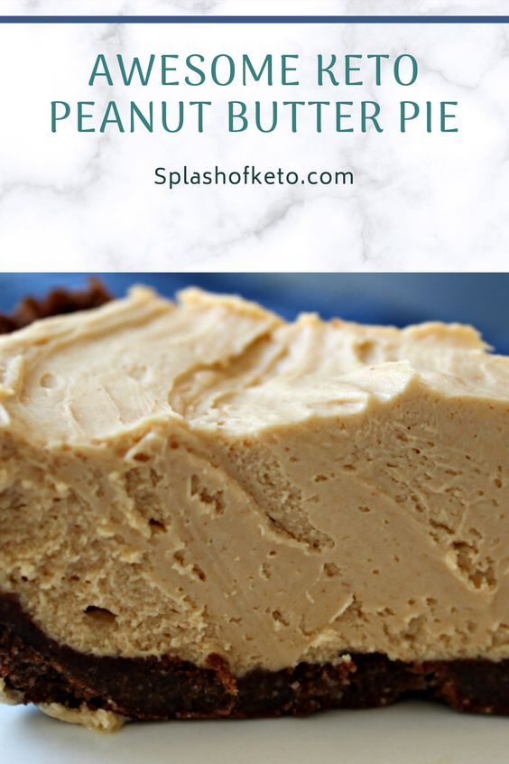 there is a piece of cake with frosting on it and the words, awesome keto peanut butter pie