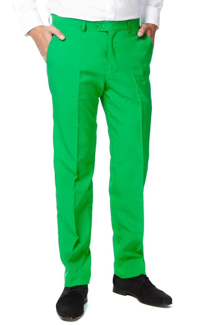 Jaw-dropping color distinguishes this head-turning two-piece suit that includes a two-button suit jacket and trousers as well as a matching tie to pull the outfit together. Jacket has two-button closure; notched lapels; nonfunctional four-button cuffs; chest pocket; front flap pockets; side vents. Trousers have zip fly with button-tab closure; front slant pockets; back welt pockets. Fully lined. 100% polyester. Dry clean or machine wash cold, dry flat. By OppoSuits; imported. The Rail. Being Jealous, Color Outfits, Solid Color Outfits, Suit Tie, The Big Hit, 2 Piece Suit, Green Suit, Green Blazer, About People