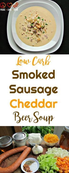 low carb smoked sausage cheddar beer soup with carrots and celery