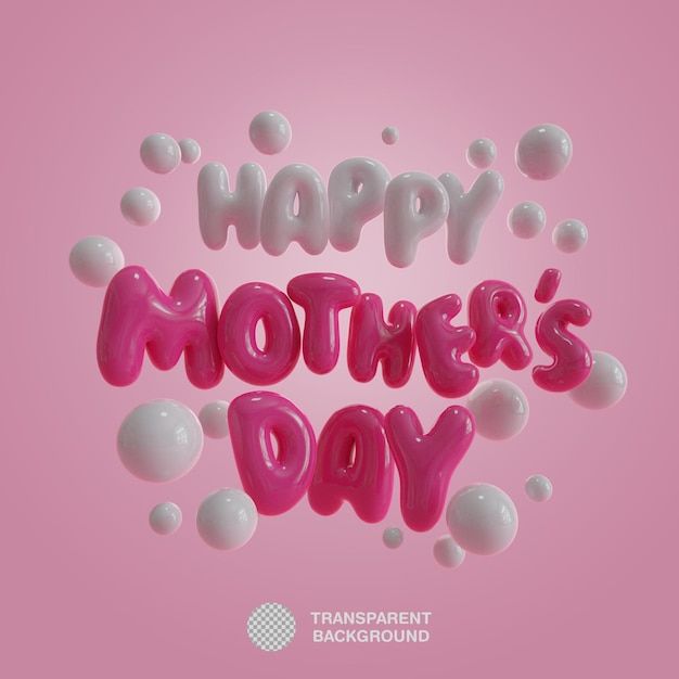 the words happy mother's day written in pink and white bubbles on a pink background