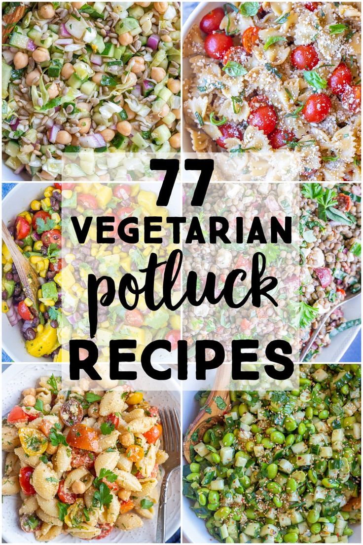 seven vegetarian potluck recipes with the title overlay