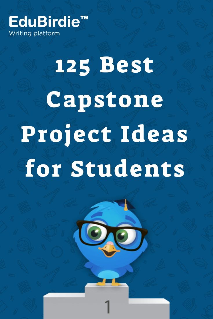 a blue bird with glasses sitting on top of a computer screen and the words 25 best capstone project ideas for students