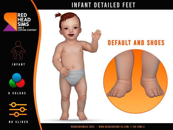 the infant is wearing a diaper and standing in front of an orange circle with information detailing