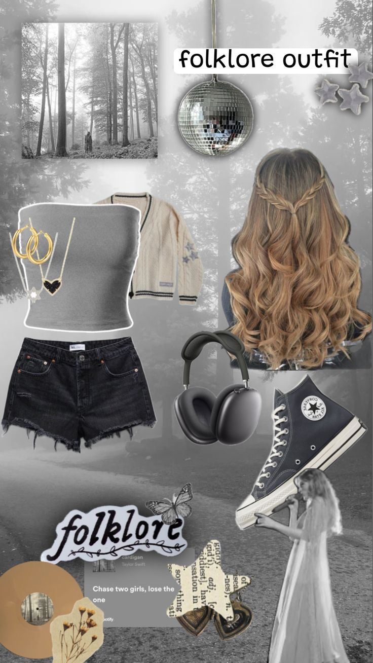 a collage of various items including shoes, clothing and hair is featured in this image