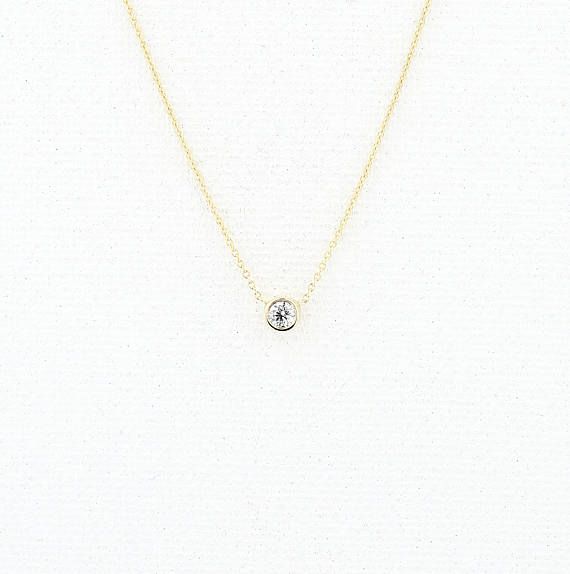 Diamond Solitaire Necklace/14k Gold 0.07 Ct. Dainty Diamond Everyday White Gold Solitaire Necklace With Birthstone, 14k Gold Birthstone Necklace With Bezel Setting For Everyday, Gold Round Cut Birthstone Necklace For Everyday, Everyday 14k Gold Birthstone Necklace With Bezel Setting, Everyday Gold Birthstone Necklace With Bezel Setting, Everyday Gold Birthstone Necklace With Round Cut, Classic Anniversary Necklace With Smooth Bezel, Fine Jewelry Anniversary Necklace With Smooth Bezel, Fine Jewelry Necklace With Smooth Bezel For Anniversary