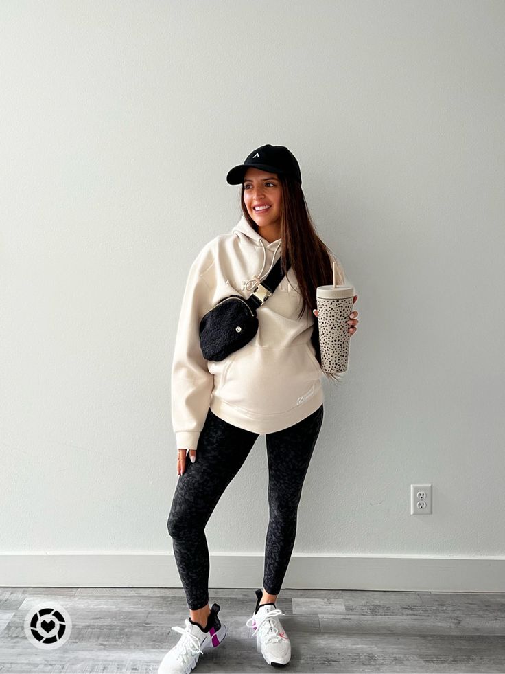 Casual outfit, hoodie, leggings, sneakers, belt bag and tumbler! Follow my shop @Fit_little_bee on the @shop.LTK app to shop this post and get my exclusive app-only content! #liketkit #LTKSeasonal #LTKfit #LTKstyletip @shop.ltk https://liketk.it/3Y7Vf Lulu Crossbody Bag Outfit, Lululemon Belt Bag Outfit Winter, Lululemon Belt Bag Outfit Aesthetic, Lulu Lemon Belt Bag Outfit, Lulu Belt Bag Outfit, Lululemon Bag Outfit, Belt Bag Outfit Casual, Casual Fitness Outfit, Lululemon Belt Bag Outfit