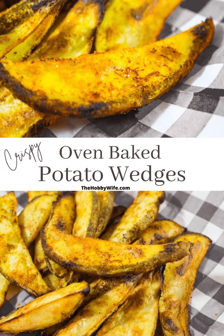 oven baked potato wedges on a checkered table cloth