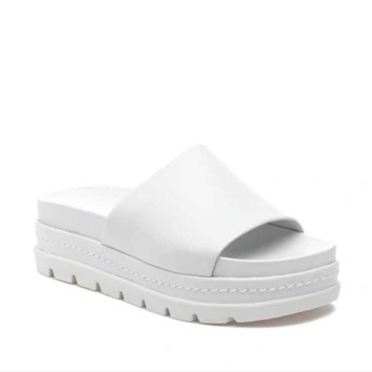 New In Box J/Slides Bibby White Leather Sandal Retails For $168 Labeled Size Women’s 7 White Open Toe Platform Slippers With Textured Footbed, White Textured Sole Slip-on Slides, White Slide Sandals With Leather Footbed, White Slip-on Sandals With Textured Sole, White Leather Slide Sandals, White Cushioned Platform Slippers, Casual White Leather Platform Slippers, White Platform Slippers With Textured Footbed For Spring, Leather Slide Platform Slippers For Vacation