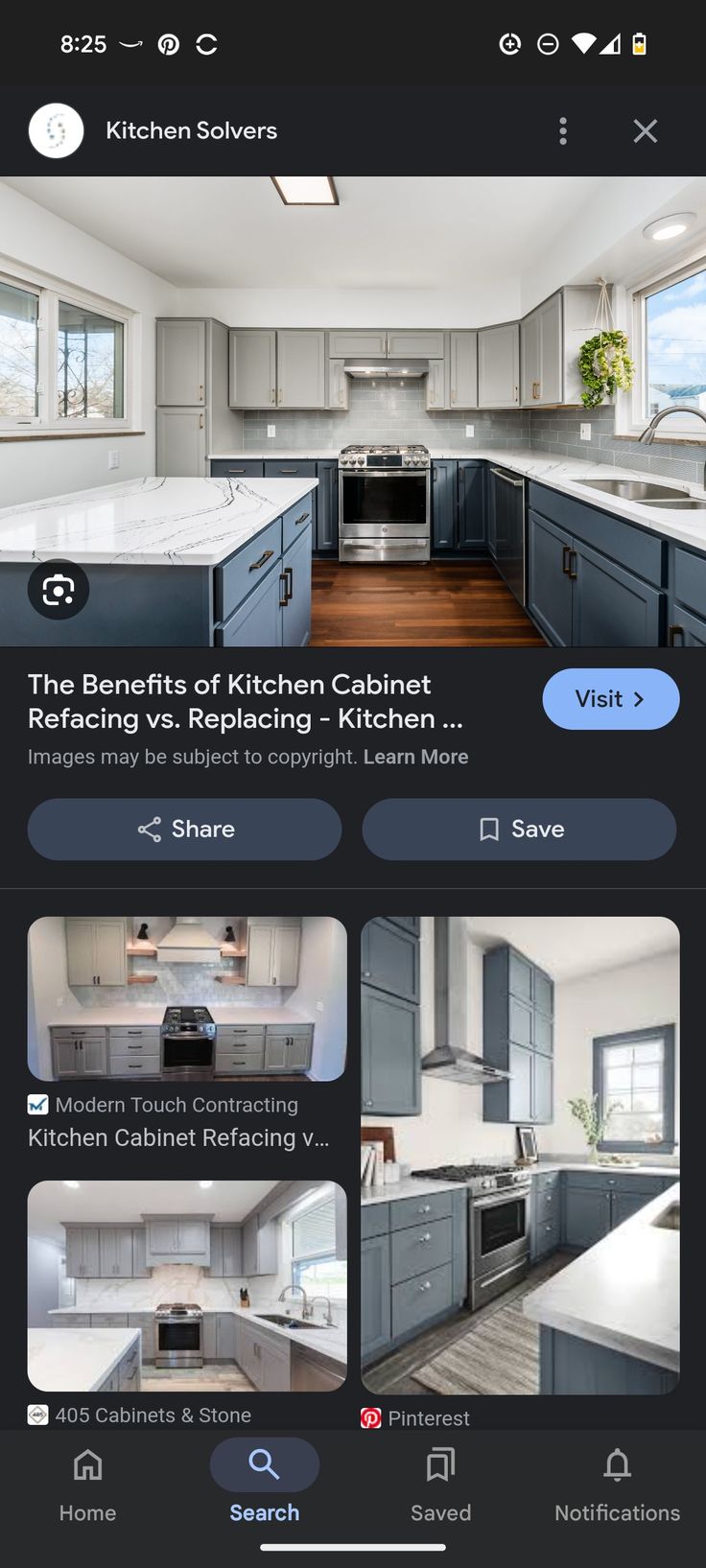 the kitchen cabinets are being displayed on the app