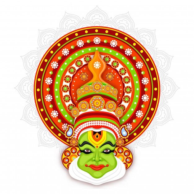 Illustration of kathakali dancer face on... | Premium Vector #Freepik #vector #background #pattern #flyer #poster Kathakali Face Sketch, Kathakali Pookalam, Kerela Murals Paintings Easy, Kadakali Drawing, Kathakali Vector, Kathakali Drawing Easy, Kathakali Mural Painting, Rajasthan Images, Kathakali Illustration