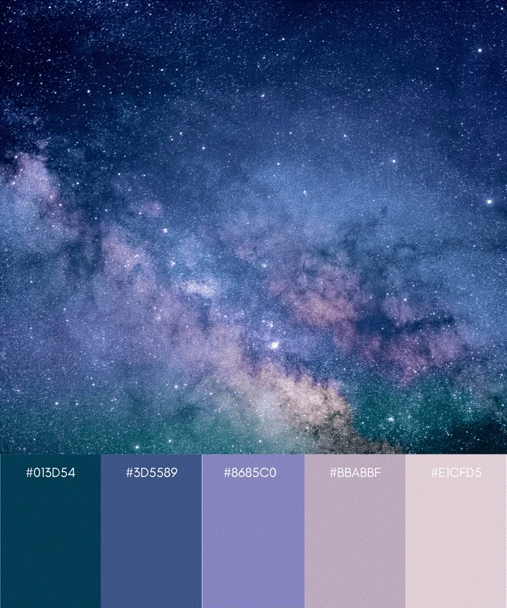 the night sky is filled with stars, and there are color swatches to choose from