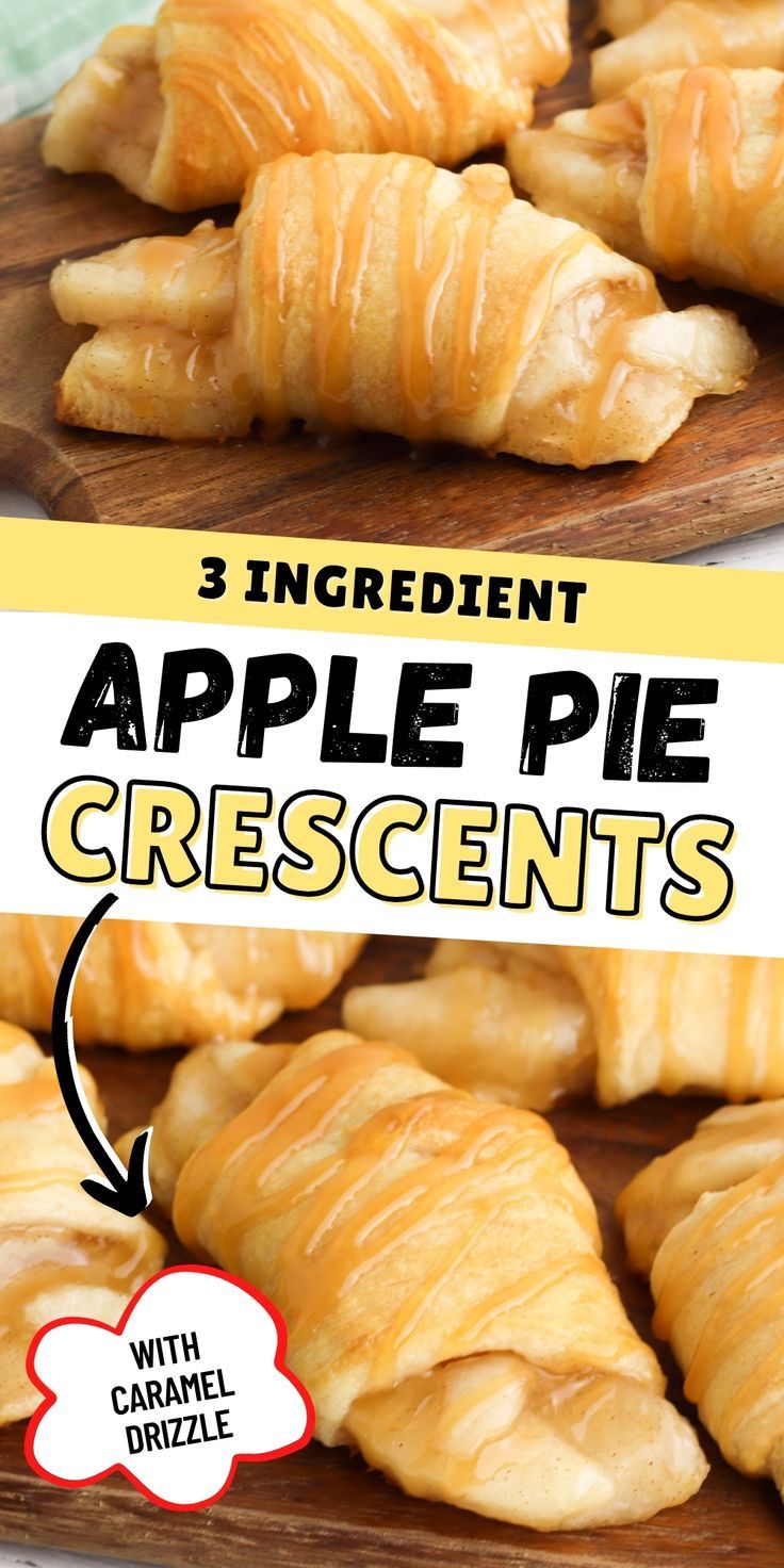 an advertisement for apple pie croissants on a cutting board