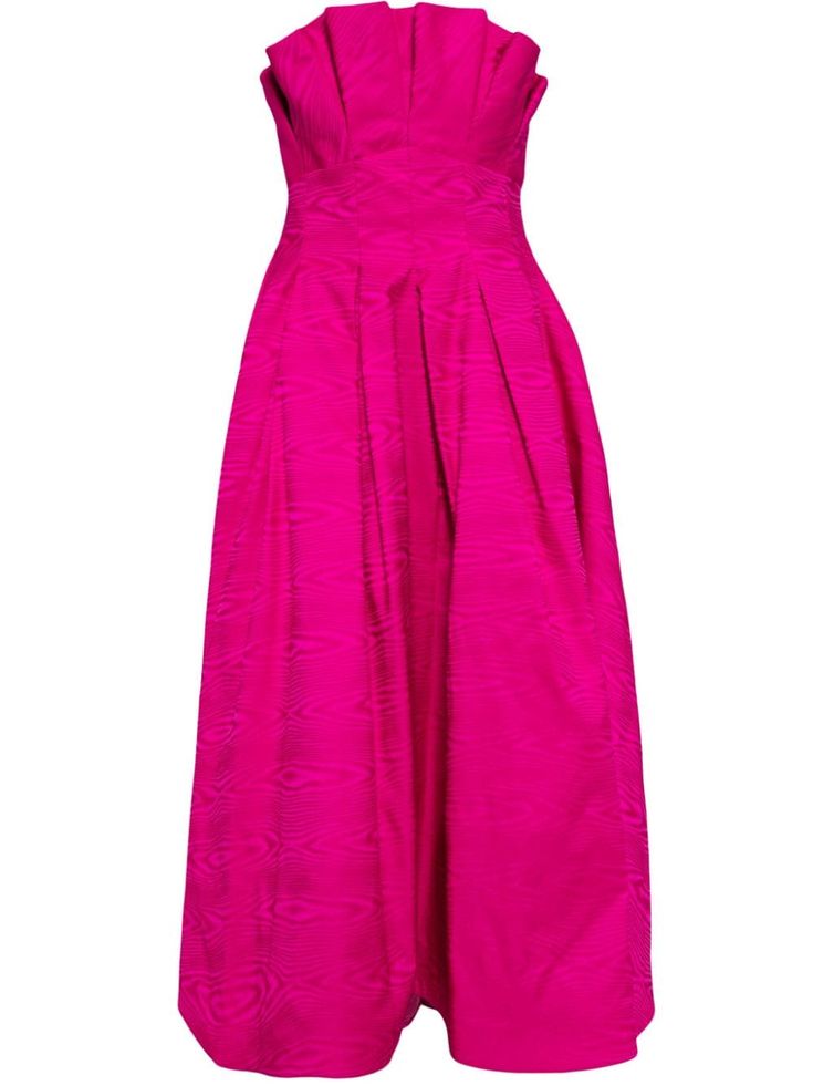 Formal Pleated Pink Midi Dress, Formal Pink Pleated Midi Dress, Pink Silk Strapless Evening Dress, Pink Midi Dress With Pleated Bodice, Pink Knee-length Dress With Pleated Bodice, Chic Pink Strapless Knee-length Dress, Chic Pink Knee-length Strapless Dress, Pink Silk Midi Dress With Pleated Bodice, Pink Silk Strapless Dress For Cocktail