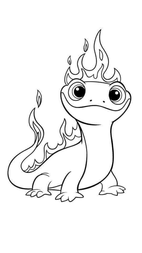 a cartoon lizard with flames on it's head, sitting in front of a white background