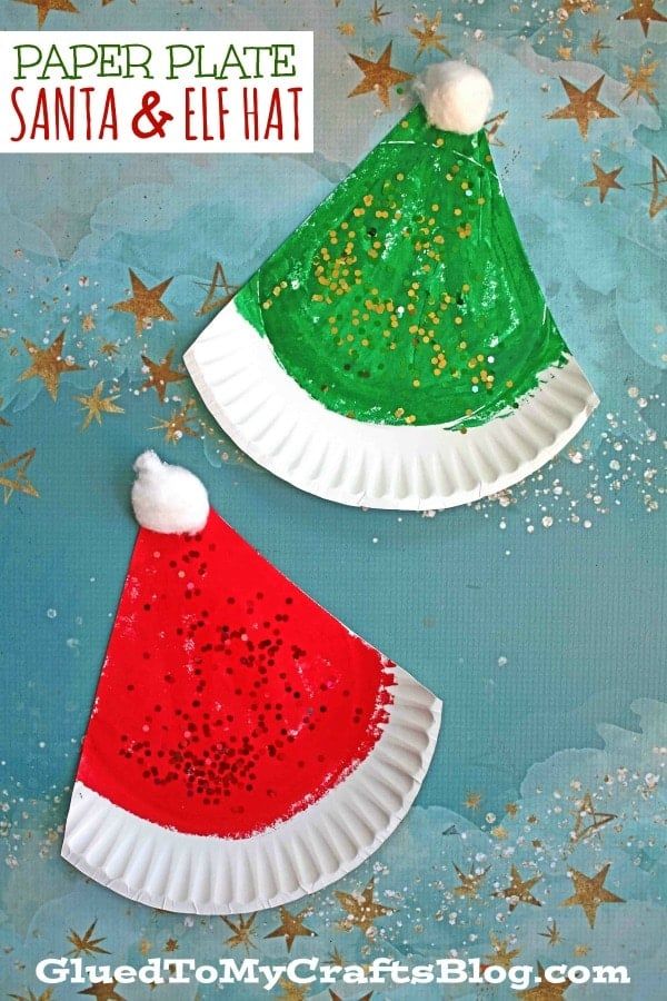 paper plate santa and elf hats for christmas