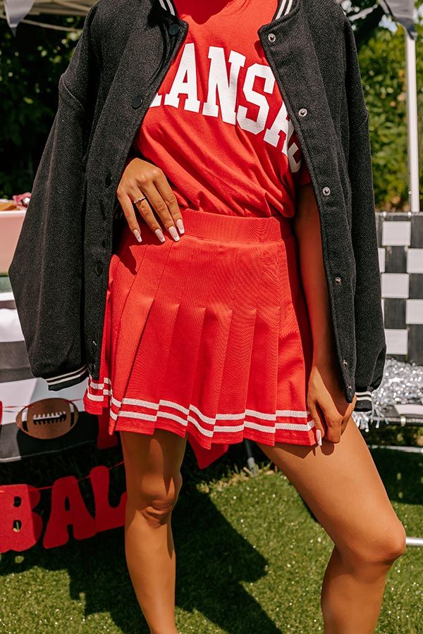 - Cheer on your team in this cute pleated skort! Featuring bold jersey-style accent stripes, it's perfect for showing off a sporty-chic vibe on game day. Crisp pleats make it perfect for letting your team spirit shine. Rally your friends and get ready to celebrate in style with this adorable piece. Get the Game Day essentials for supporting your team: The Arkansas Razorbacks! - Stretchy pleated material - Built-in stretchy shorts - An elastic waistline - Jersey-style sequined accent stripes at t Kids Athleisure, Pep Squad, Stretchy Shorts, Concert Fashion, Fashion Shoes Sneakers, Long Sweater Dress, Jersey Style, Summer Soiree, Arkansas Razorbacks