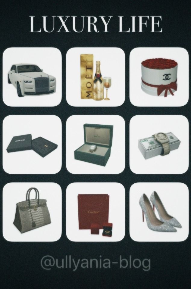 an advertisement for luxury life featuring shoes, purses and jewelry