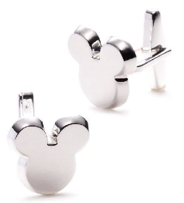 pair of mickey mouse ears cufflinks in white gold and stainless steel, designed for disney world