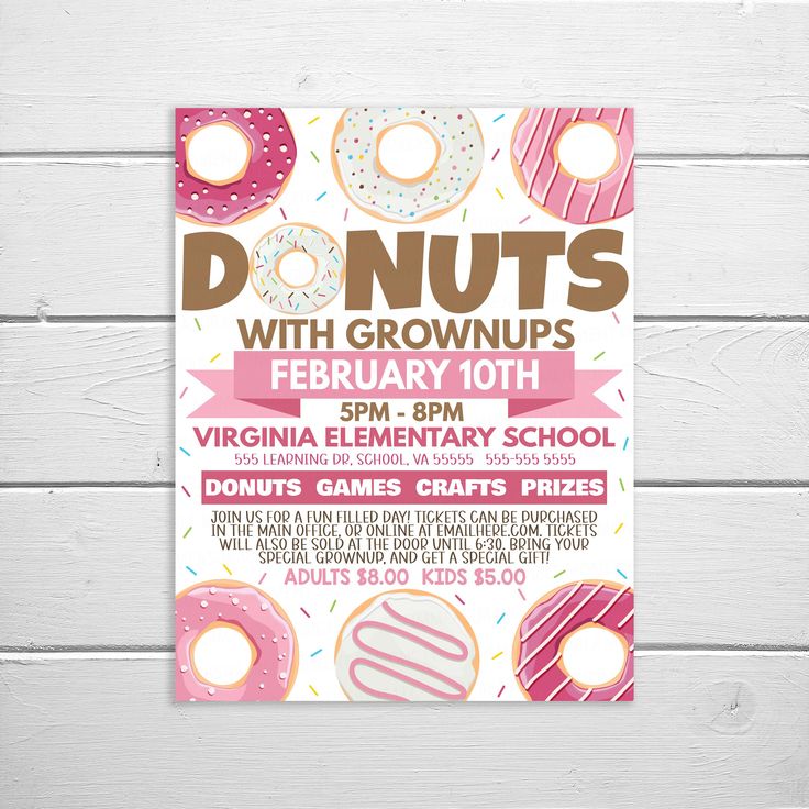 a flyer for a doughnut party with donuts and sprinkles on it