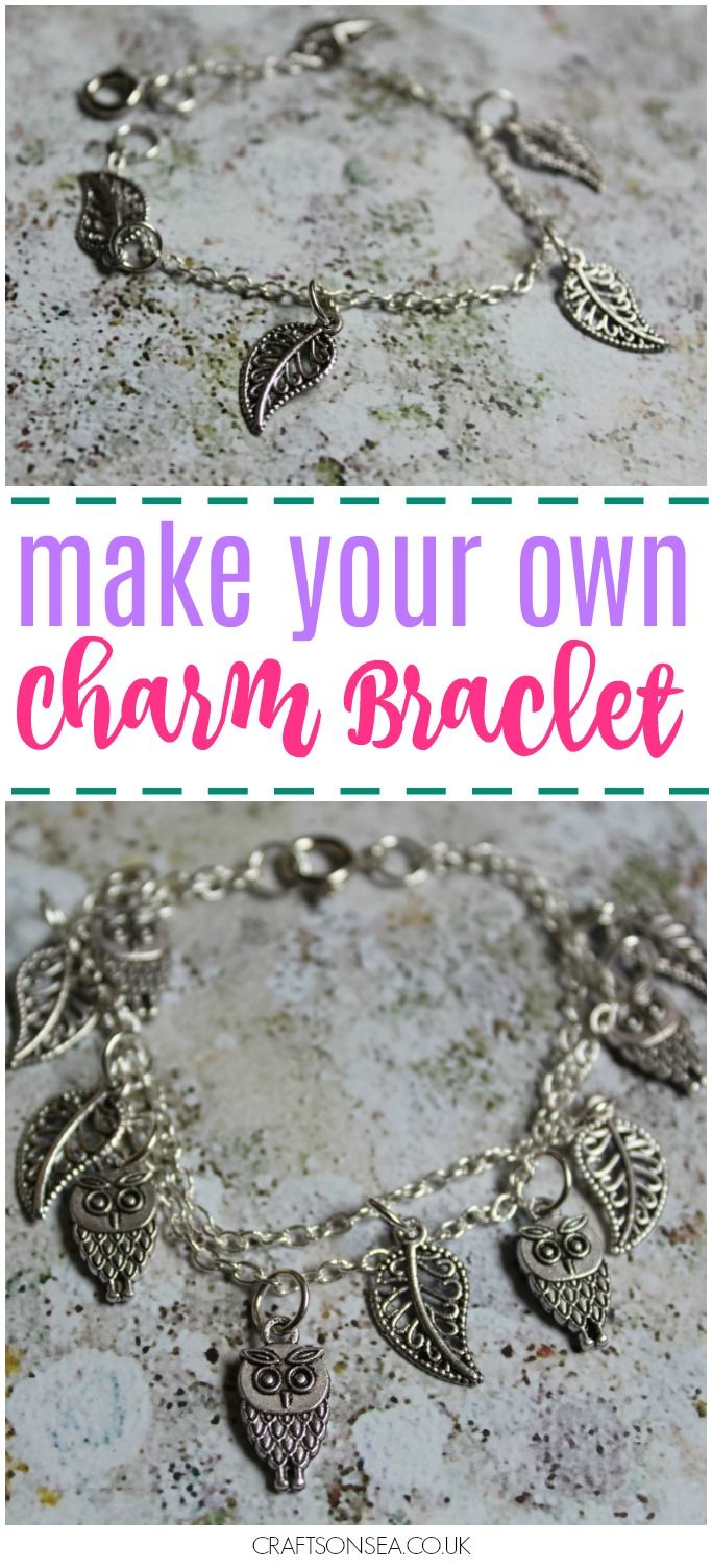 a bracelet with charms on it and the words make your own charm bracelet