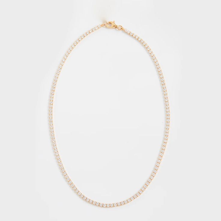 Such a delicate romantic classic for a fraction of the real real cost ❤️. Drapes WITHOUT flipping! Comfortable and easy to wear. By itself or layered with your favorite piece. 18k vermeil on sterling 16-18 inches round 2mm Cz prong set Classic Gold Plated Single Strand Jewelry, Dainty Gold Tennis Necklace For Formal Occasions, Gold Elegant Tennis Necklace With Diamond Cut, Gold Diamond Cut Elegant Tennis Necklace, Elegant Gold Tennis Necklace With Diamond Cut, Dainty Gold Diamond Tennis Necklace, Classic Gold Diamond Necklace With Clavicle Chain, Classic Gold Diamond Clavicle Chain Necklace, Gold Dainty Tennis Necklace With Cubic Zirconia