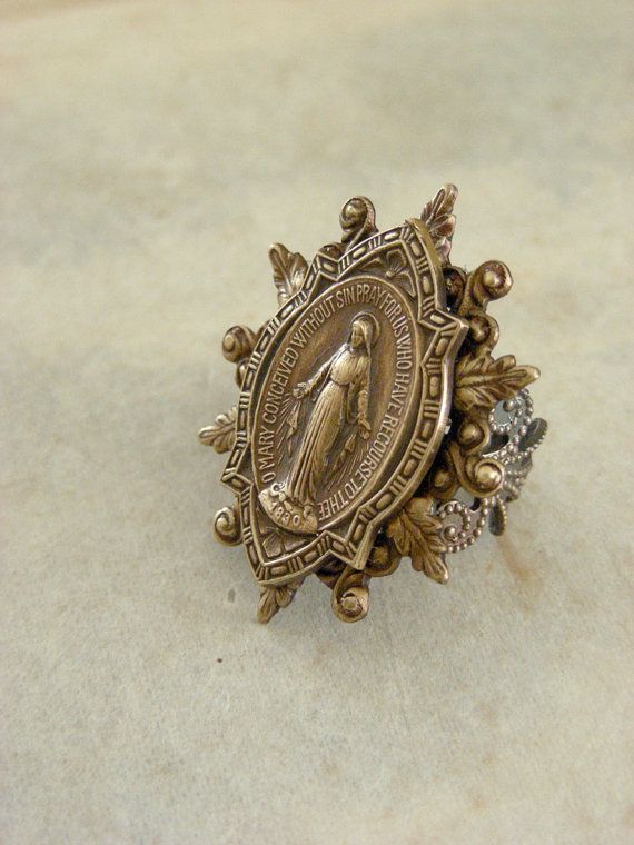 Ring - Blessed Virgin Mary Vintage Brass Adjustable - Handmade on Etsy, £23.08 Handmade Vintage Jewelry For Anniversary, Antique Handmade Rings Perfect As Gifts, Antique Handmade Rings For Gift, Antique Handmade Rings As Gifts, Vintage Handmade Ring Jewelry, Handmade Vintage Ring Jewelry, Handmade Adjustable Vintage Jewelry, Antique Jewelry Ring With Antique Finish, Vintage Jewelry With Antique Finish As Gift