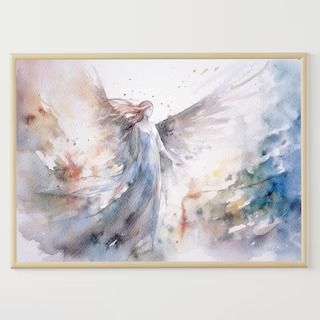 an angel painting hanging on the wall