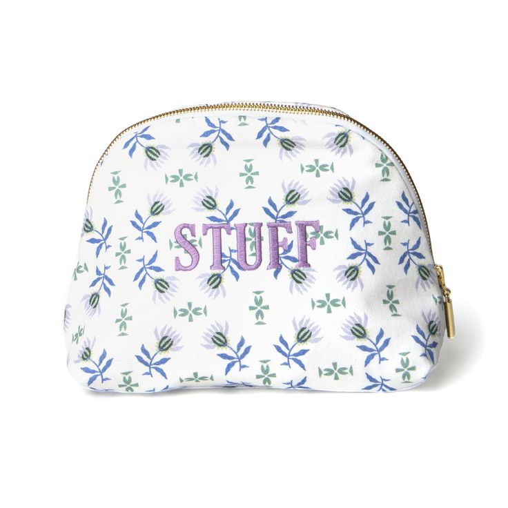 Blue & Green Floral Printed Monogrammed Pouch with gold zipper Trendy Multicolor Cosmetic Bag, Trendy On-the-go Clutch Cosmetic Bag, White Pouch Cosmetic Bag For On-the-go, Trendy Multicolor Cosmetic Bag With Removable Pouch, Chic White Cosmetic Bag For Everyday, White Zipper Pouch Cosmetic Bag For On-the-go, Chic White Rectangular Cosmetic Bag, Trendy White Cosmetic Bag, Chic Spring Clutch As Gift