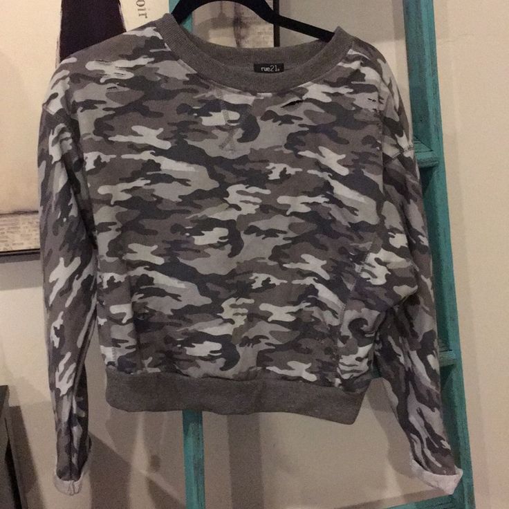 Newcamo Slightly Cropped Sweatshirt With “Rips” In Front Camo Sweatshirt, Cropped Sweatshirt, Rue21, Camo, Womens Tops, Sweatshirts Hoodie, Sweatshirts, Full Service, Women Shopping