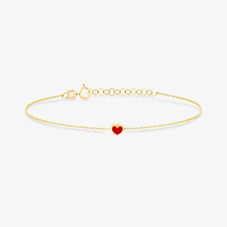 Stylish red heart bracelet would make a bold statement of love for your loved ones, including yourself. Shop bestselling 14k gold initial necklaces. Red Heart Bracelet, Gold Initial Necklaces, Small Red Heart, 14k Gold Initial Necklace, Heart Bracelets, Latest Bracelets, Initial Necklaces, Heart Chain, Gold Initial