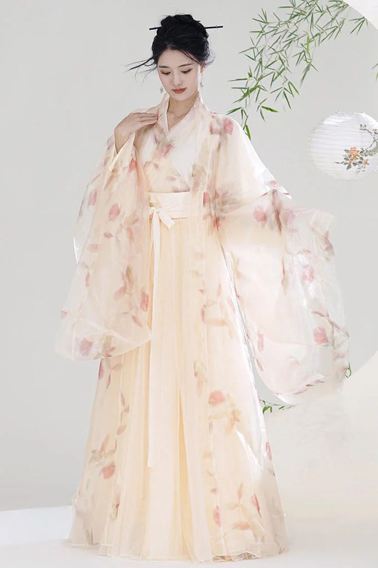 Orange V Collar High Waisted Print Sweet Chinese Style Hanfu Dress Fu – LolitaInside Orange Hanfu, Peach Outfit Ideas, Chinese Empress Dress, Chinese Hanfu Princesses, Wedding Hanfu, Modern Kimono Fashion, Kimono Wedding Dress, Japanese Dresses, Japanese Kimono Dress