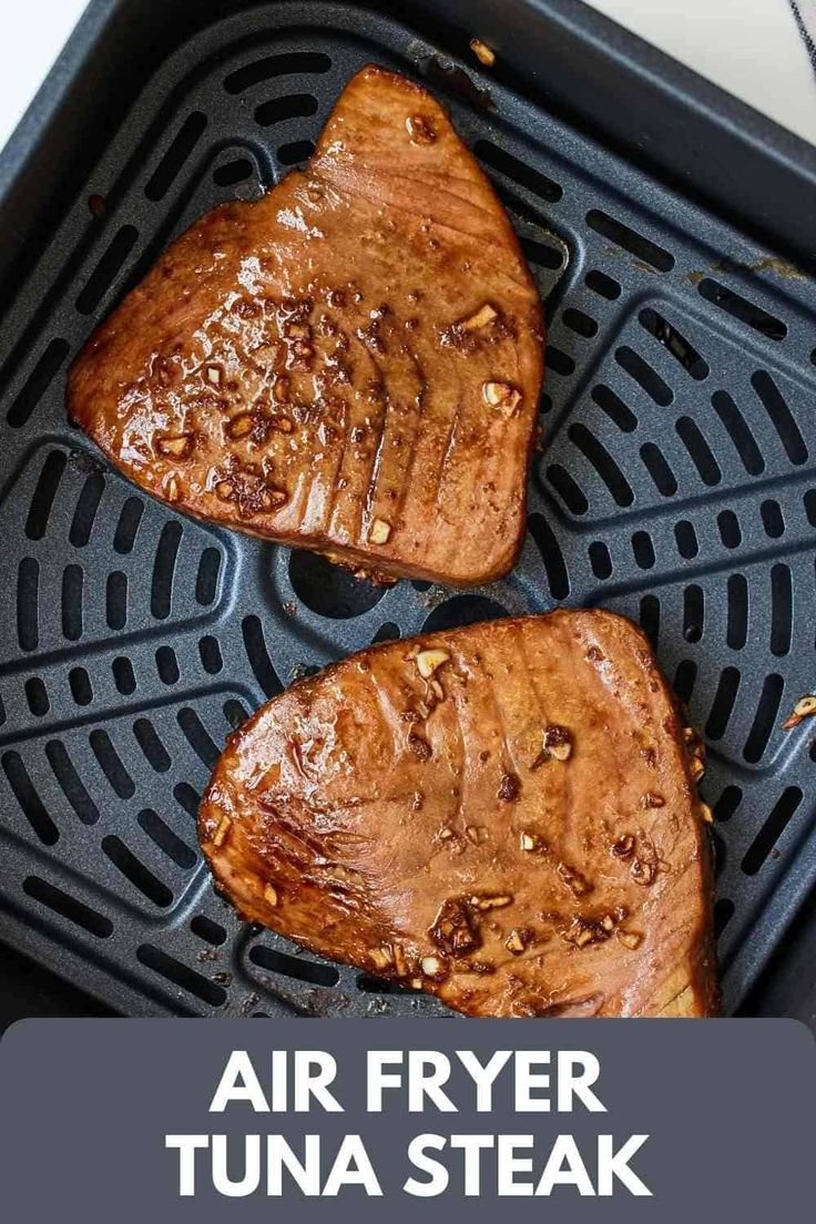 air fryer tuna steaks with text overlay