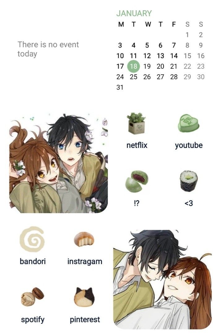 an anime calendar with two people in it