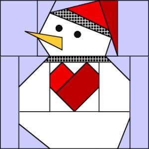 an image of a snowman made out of paper on a blue background with red and white squares