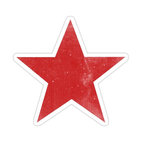 a red star sticker on a white background