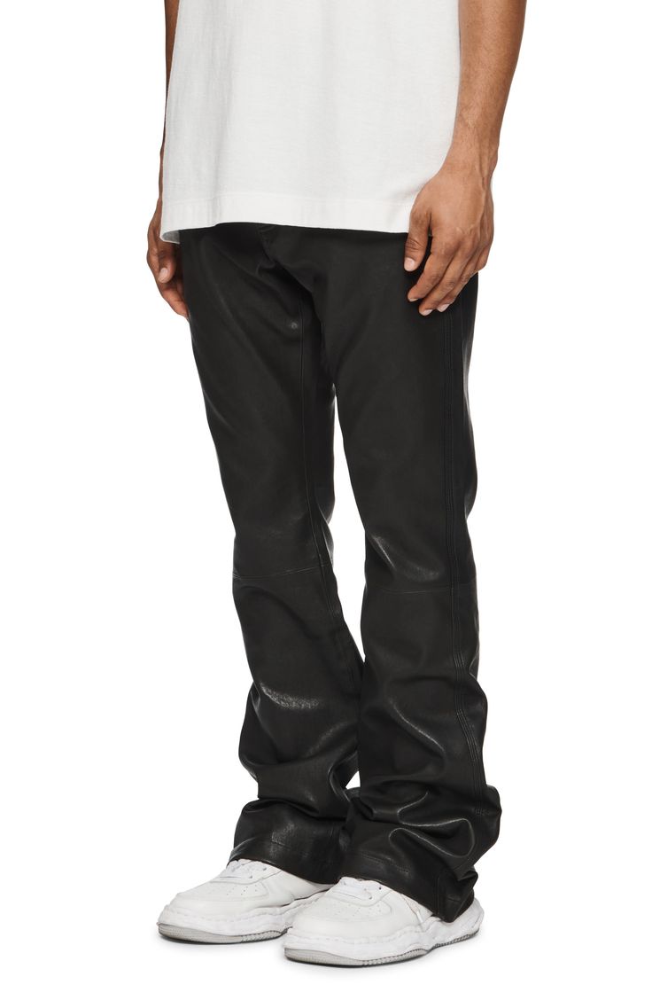 These flared pants crafted from smooth bonded leather instantly elevate your night-out options. 33" inseam, 18" leg opening; 10" front rise; 15" back rise (size 29) Button fly Front scoop pockets; back patch pockets Leather/synthetic Professional leather clean Imported Asian Owned/Founded Fitted Leather Pants For Fall Streetwear, Wide Leg Leather Pants For Fall Streetwear, Modern Faux Leather Pants For Night Out, Leather Bottoms For Streetwear With Straight Leg, Leather Bottoms Straight Leg For Streetwear, Straight Leg Leather Bottoms For Streetwear, Fitted Leather Straight Pants, Leather Flare Pants For Fall, Flared Leather Pants For Fall