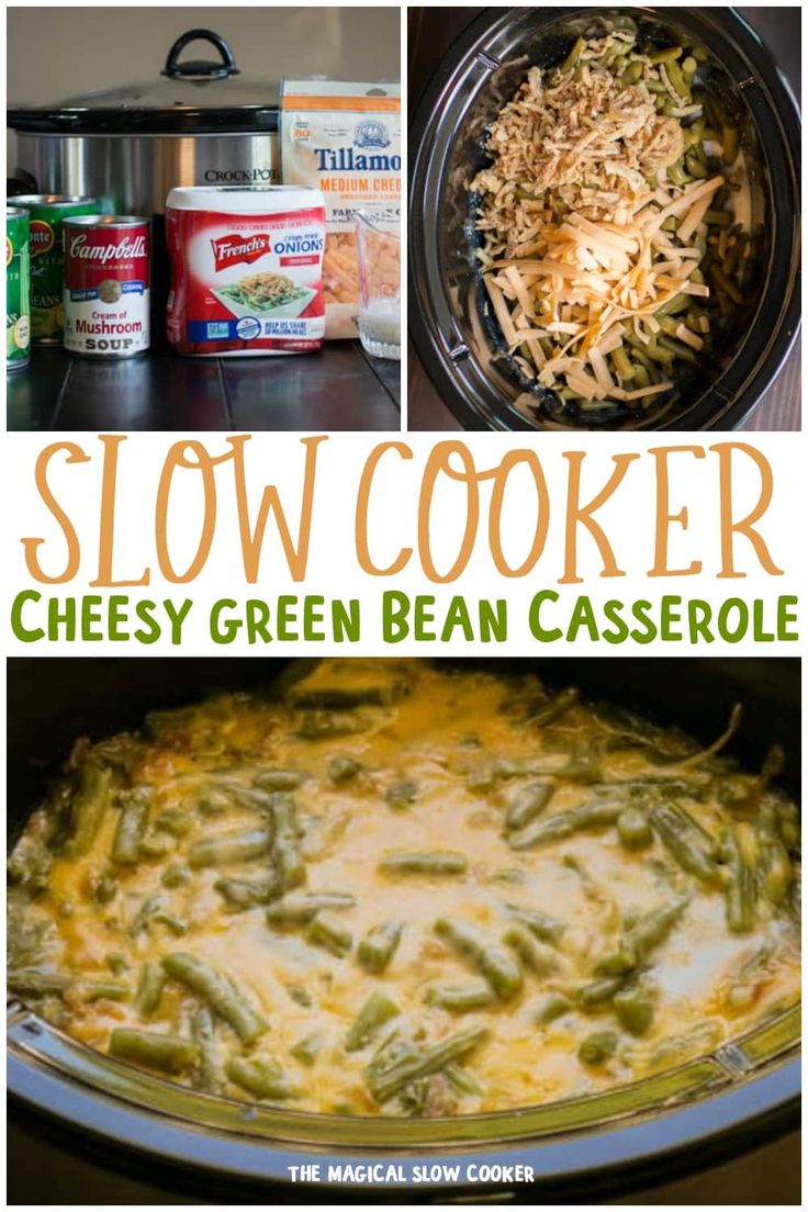 slow cooker cheesy green bean casserole is an easy and delicious side dish