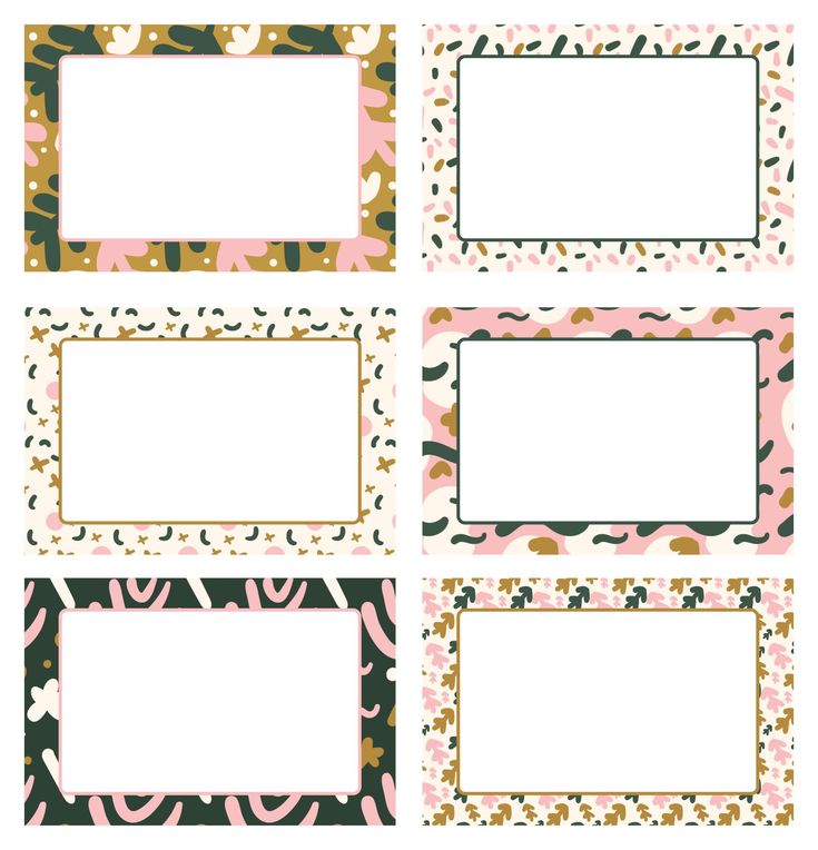 four blank labels with pink, green and gold designs