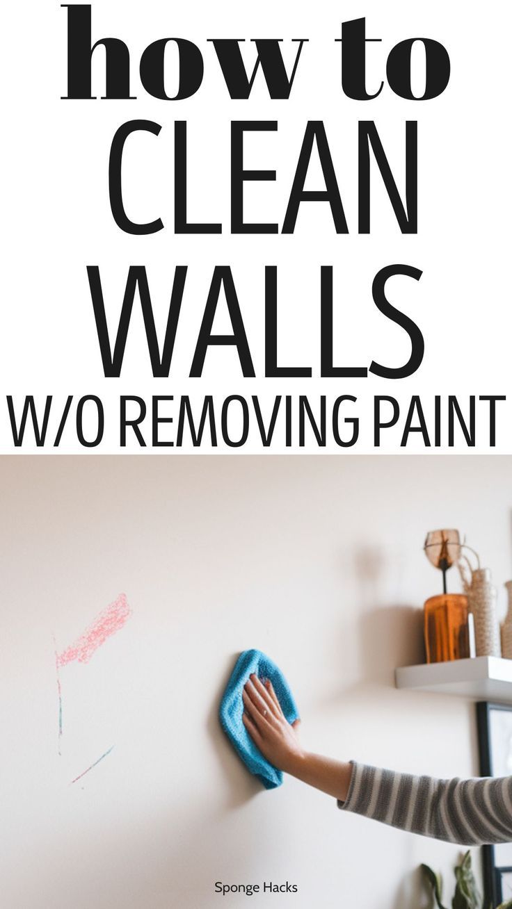 a woman is cleaning the walls with a blue mop, and text overlay reads how to clean walls who's removing paint?