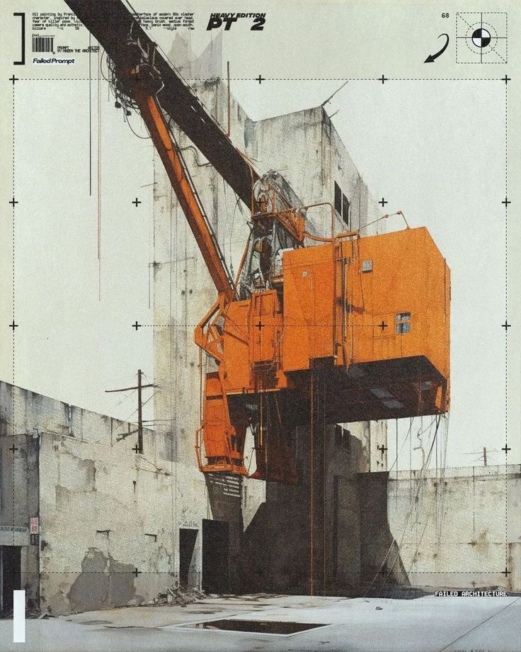 an orange crane sitting on top of a building