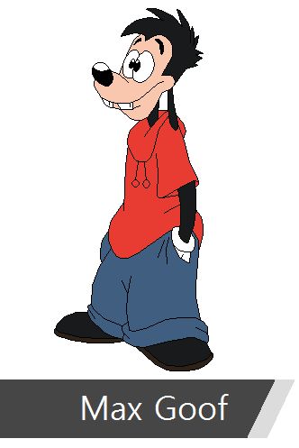 a cartoon character with the words max goof on it