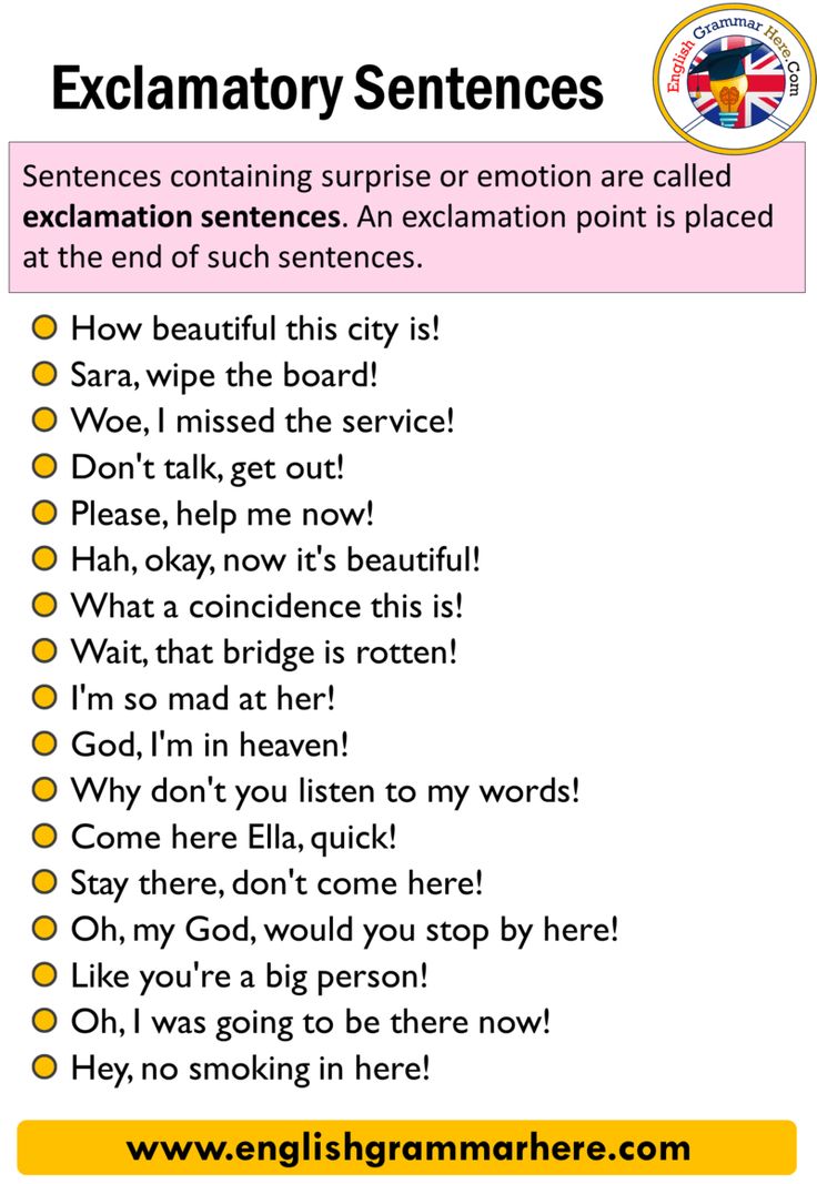 an exclamatory sentence is shown in the form of a list for students to use