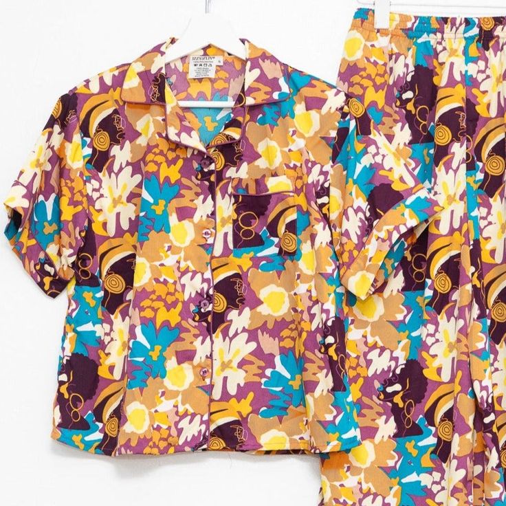 Blossom Beauty (Purple) Pajama Set - Izzy & Liv Multicolor Floral Print Sleepwear For Loungewear, Printed Relaxed Fit Tops For Pajama Party, Floral Print Patterned Sleepwear For Loungewear, Multicolor Printed Sleepwear, Multicolor Printed Sleepwear For Sleepover, Multicolor Printed Sleepwear For Pajama Party, Purple Summer Bedtime Sets, Patterned Printed Top For Loungewear, Multicolor Relaxed Fit Sleepwear For Bedtime